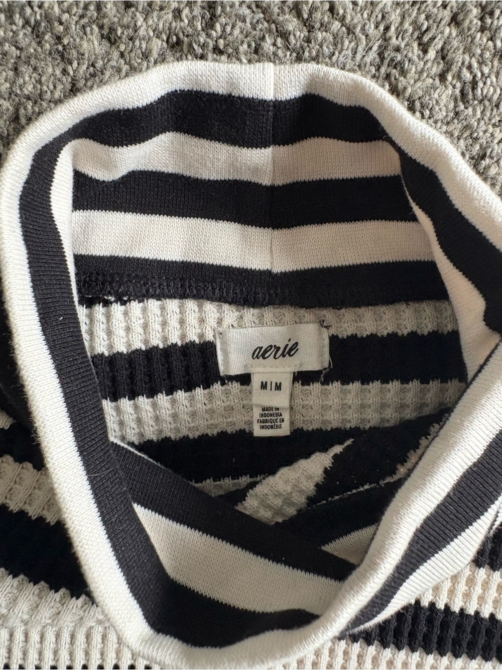 Aerie Waffle Knit Black & White Striped Long-Sleeve Top - Picture 3 of 3
